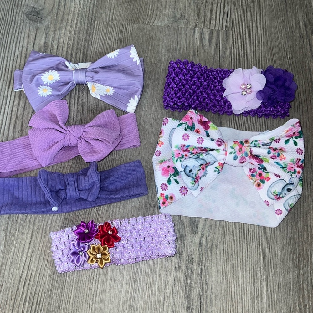 PURPLE head band, hair bow, head wrap lot for babygirl